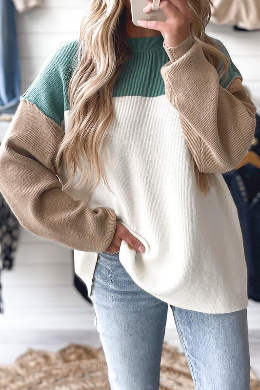 Plain Ribbed Knit Baggy Sweater