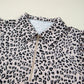 Leopard Half Zipper Collared Ruffled Sleeve Top and Short Set