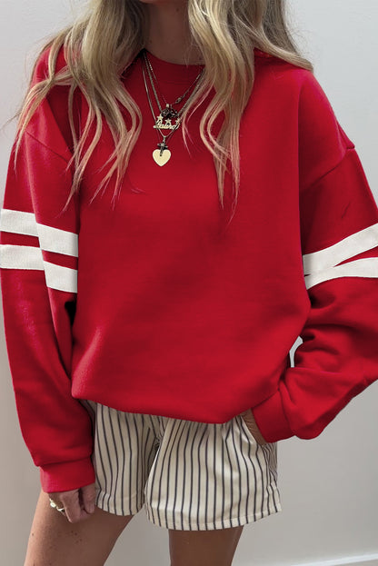 Varsity Striped Detail Drop Shoulder Oversized Sweatshirt
