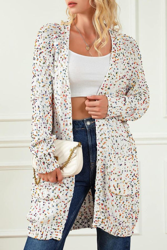 Color Dot Long Sleeve Pocket Sweater Cardigan