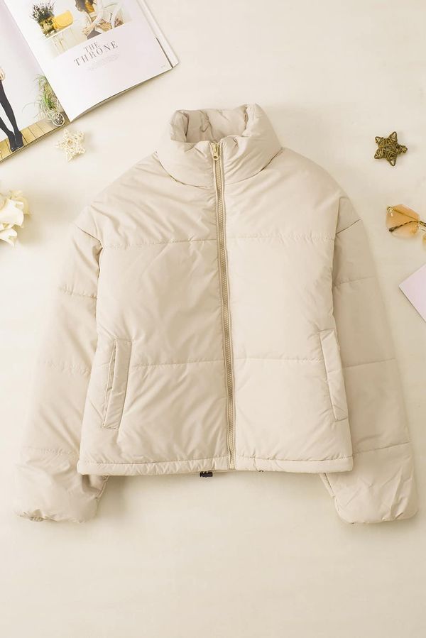 Zip Up Drawstring Hem Puffer Coat