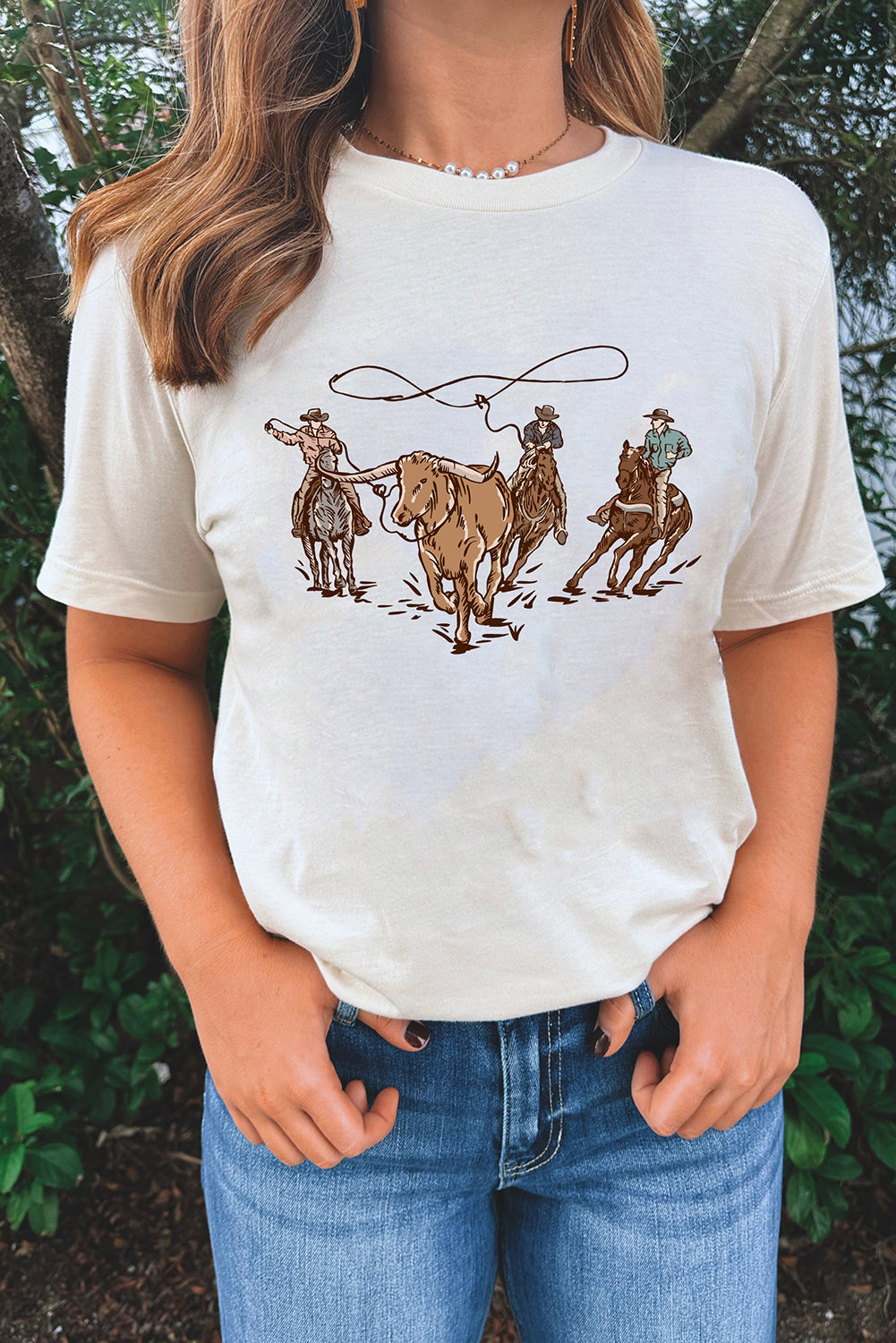 Retro Cowboy Roping Cotton Blend Graphic Tee