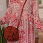 Bohemian Floral Print Tassel Tie Long Sleeve Flowy Mini Dress