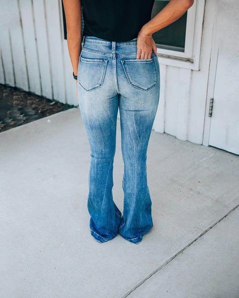 Ripped Denim Flared Pants