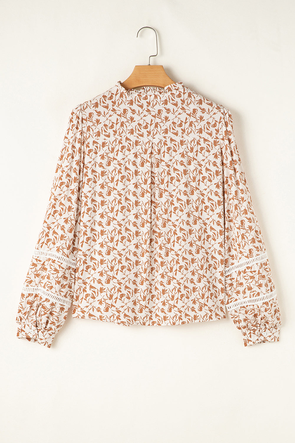 Lace Detail Floral Puff Sleeve Fall Shirt