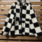 Checked Snap Button Sherpa Jacket