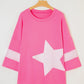 Star Patched Colorblock Raw Edge Bracelet Sleeve Plus Size Loose Tee