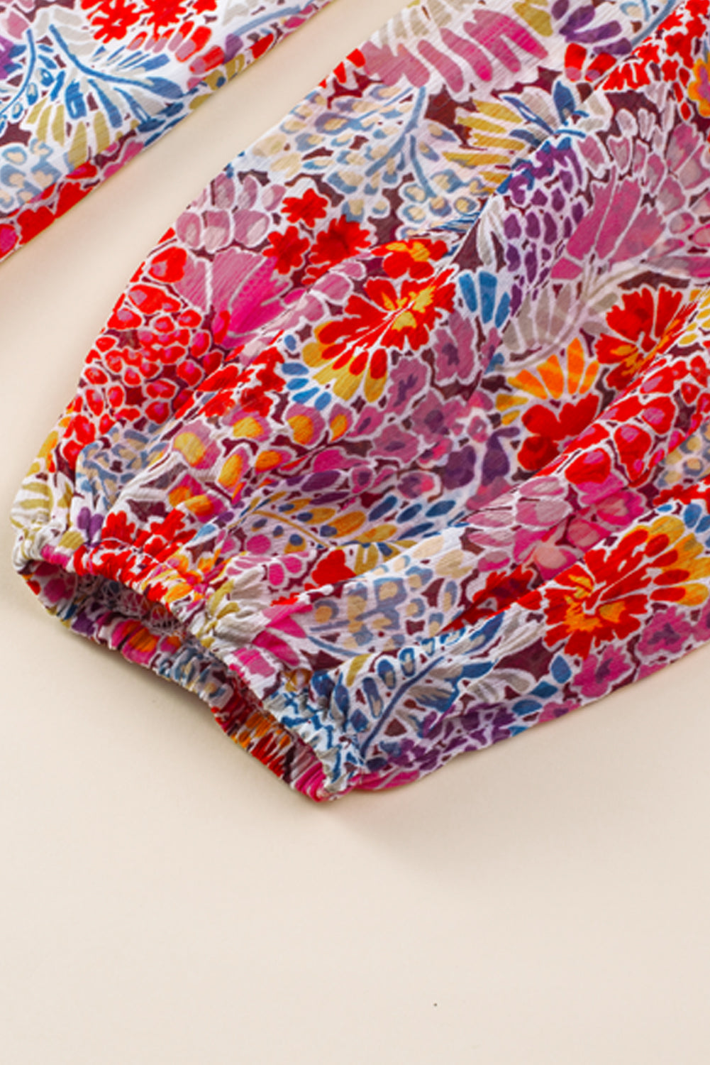 White Floral Print V Neck Long Puff Sleeve Top