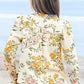Floral Print Ruffled Long Sleeve Crochet Trim V Neck Blouse