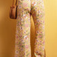 Yellow Floral Print High Slit Wide Leg Pants