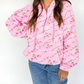Floral Print Half Zip Kangaroo Pouch Drawstring Hoodie