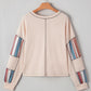 Striped Waffle Patchwork Exposed Seam Raw Edge Casual Knit Top
