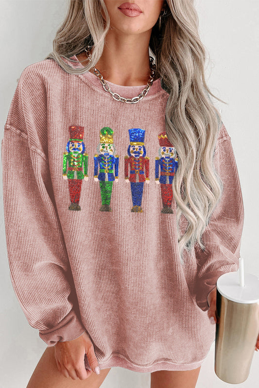 Sequined Nutcracker Doll Corded Baggy Sweatshirt