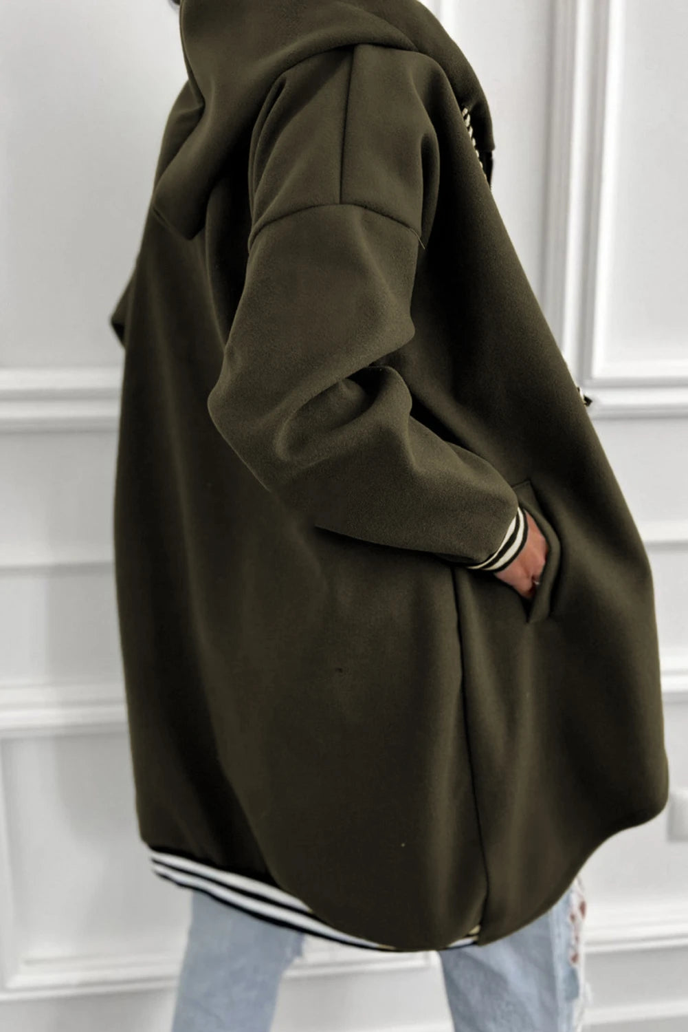 Cuffed Drop Shoulder Zip up Tunic Hoodie