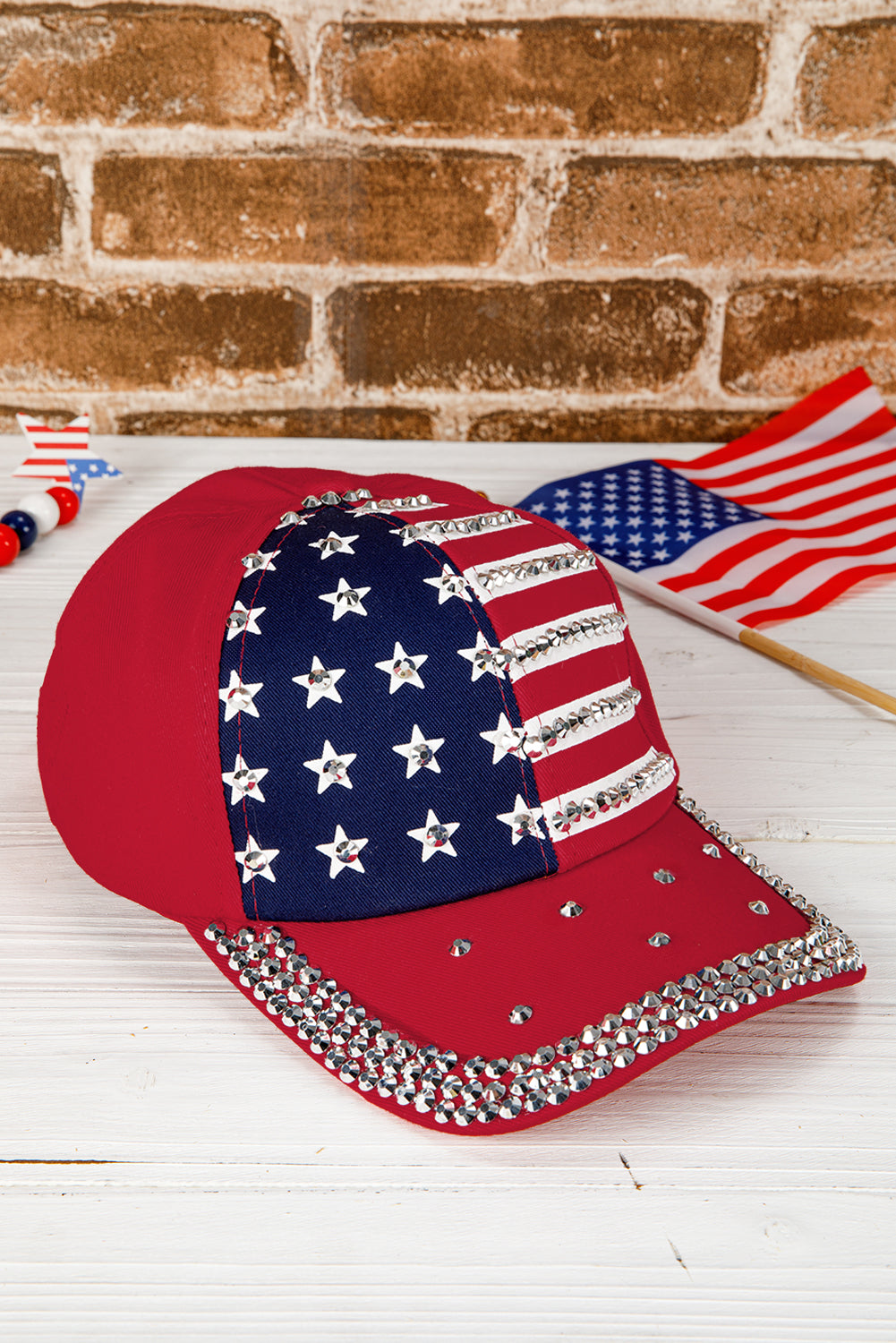 American Flag Rhinestone Decor Baseball Cap