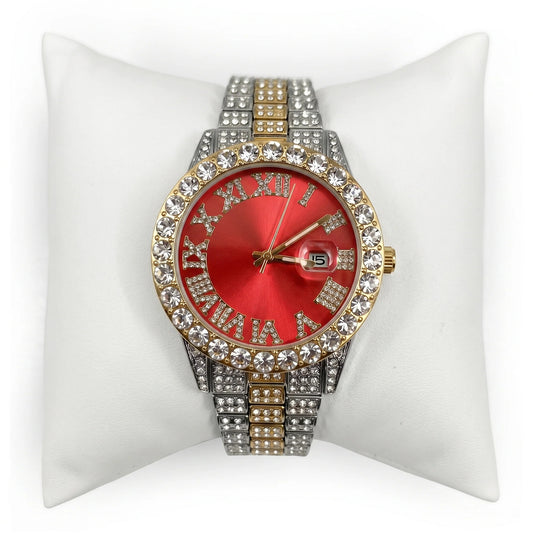 Rhinestone Red Gold Silver Band Watch