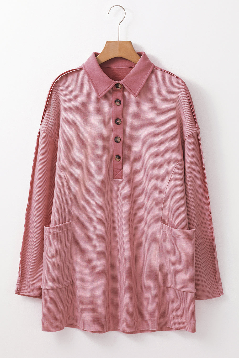 Waffle Collar Half Button Top