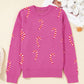 Christmas Candy Cane Holiday Drop Shoulder Sweater