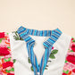 Floral Print Tie Neck Striped Detail Flutter Sleeve Blouse