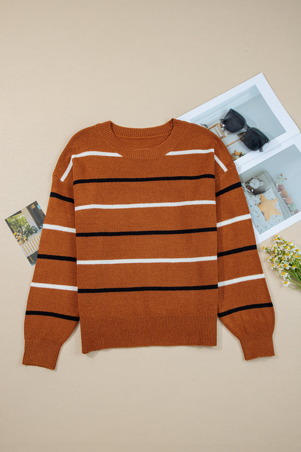 Ribbed Edge Drop Shoulder Sweater
