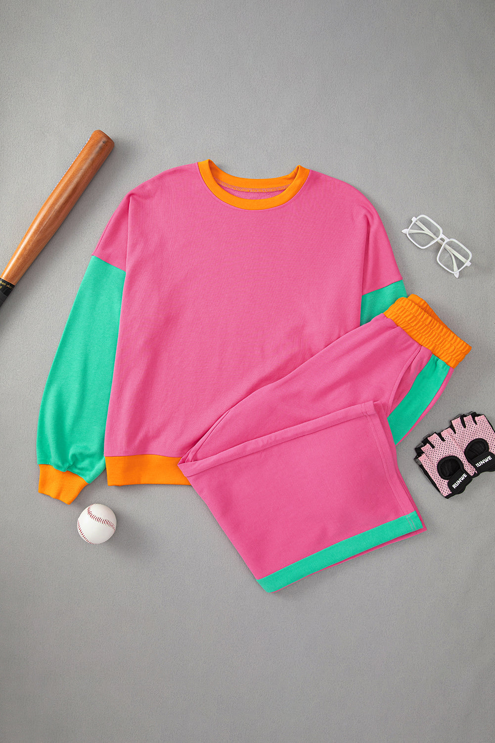 Block Pullover Loose Pant Set
