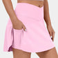 Solid Pocketed Crossover High Waist Swim Skort