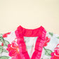 Floral Frilled V Neck Short Sleeve Blouse Top