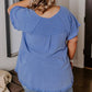 Plus Size Solid Color Frayed Edge Top