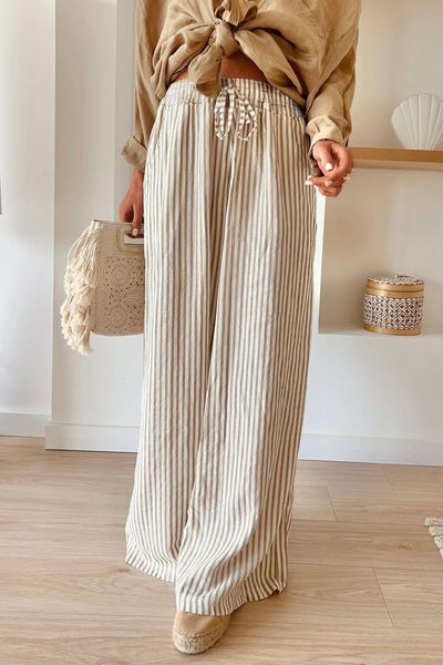 Boho Stripe Drawstring Wide Leg Pants