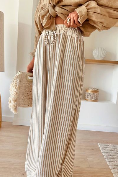 Boho Stripe Drawstring Wide Leg Pants