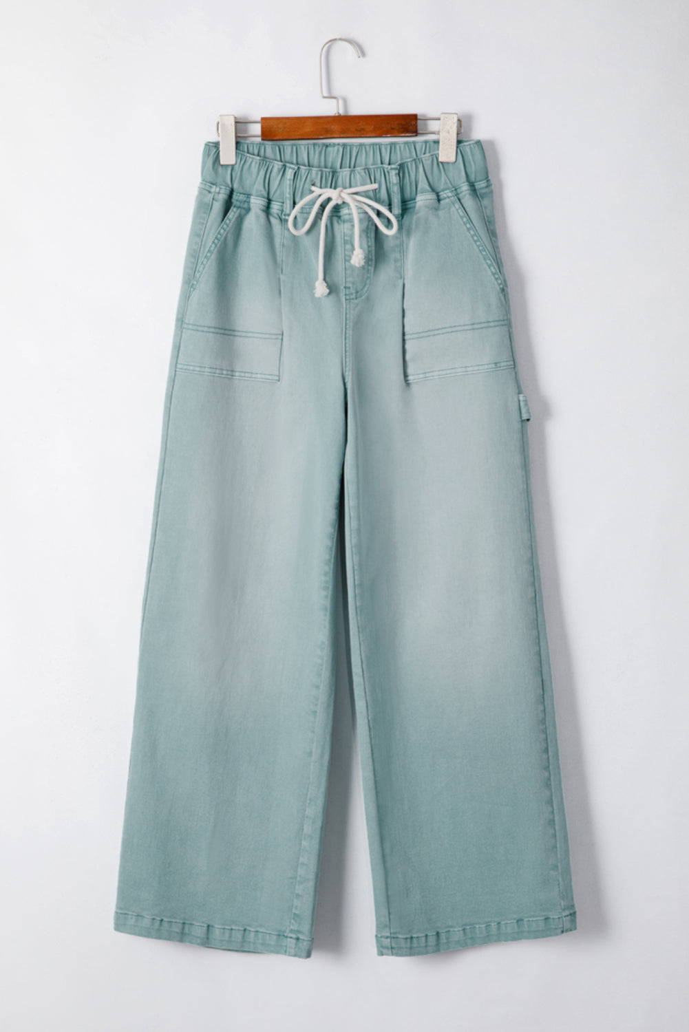 Wash Drawstring Wide Leg Jeans