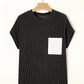 Corded Knit Color Block Pocketed Crew Neck T Shirt