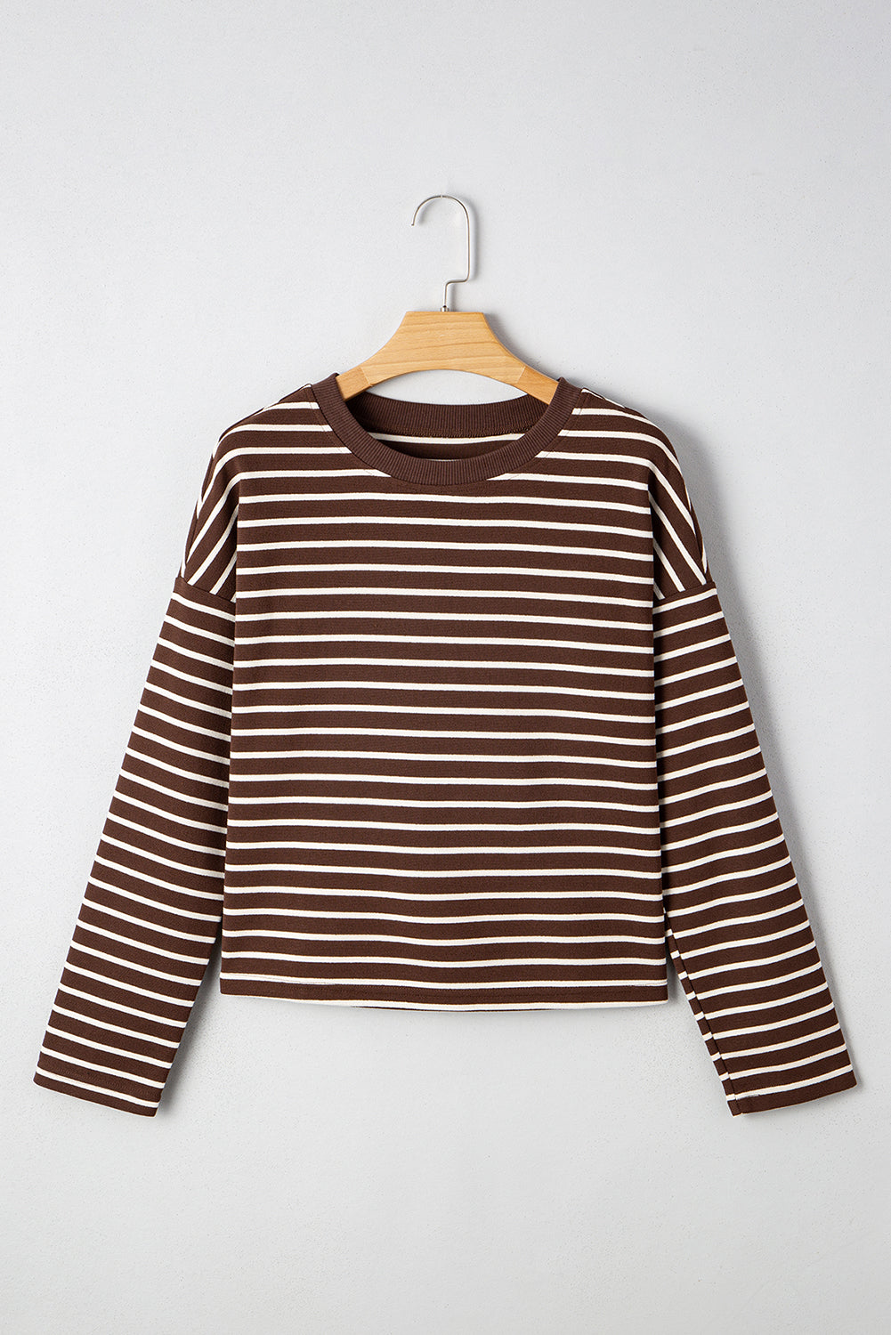 Ribbed Cropped Crew Neck Long Sleeve T Shirt