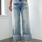 High Rise Button Zip Fly Medium Wash Jeans