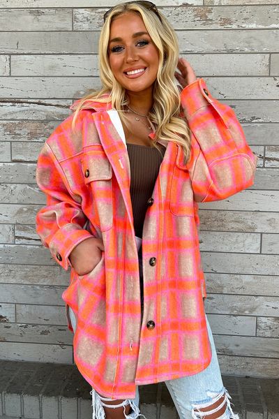 (Pre order/9.25)-Plaid Pockets Buttoned Oversized Jacket