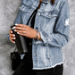 Lapel Distressed Raw Hem Buttons Denim Jacket