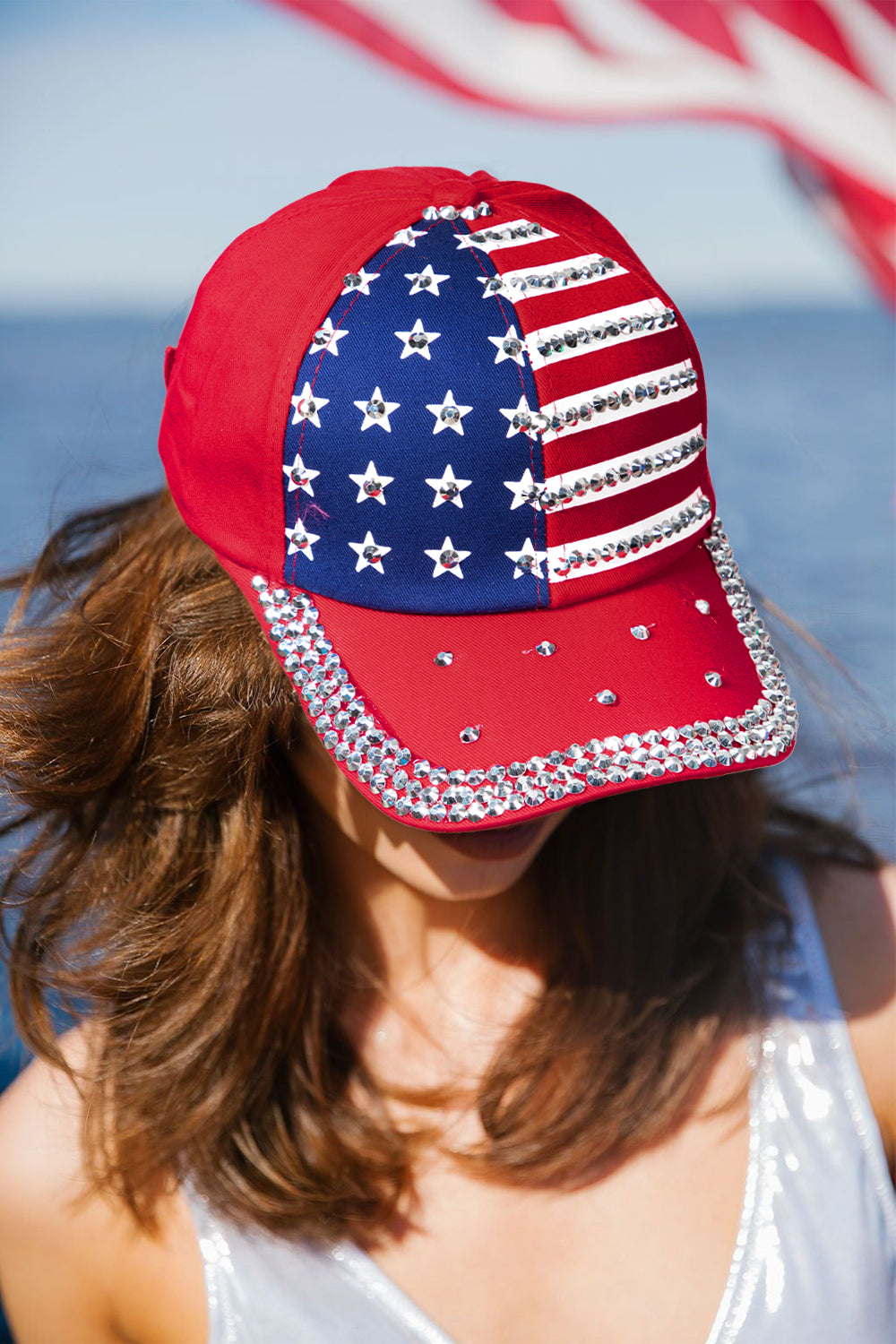 American Flag Rhinestone Decor Baseball Cap