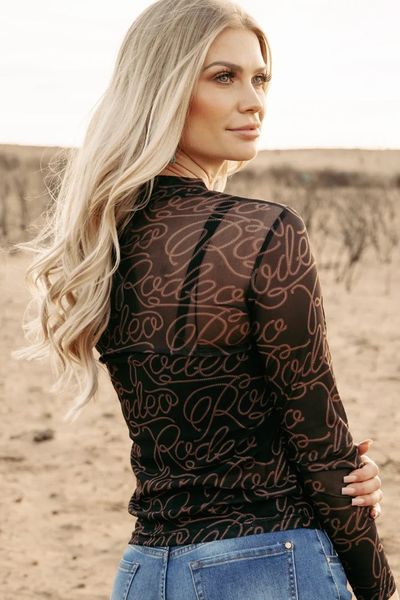 Western Rodeo Printed Mesh Top