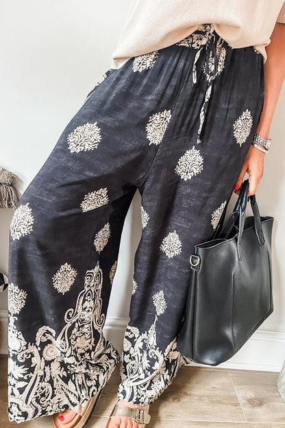 Boho Drawstring Waist Wide Leg Pants