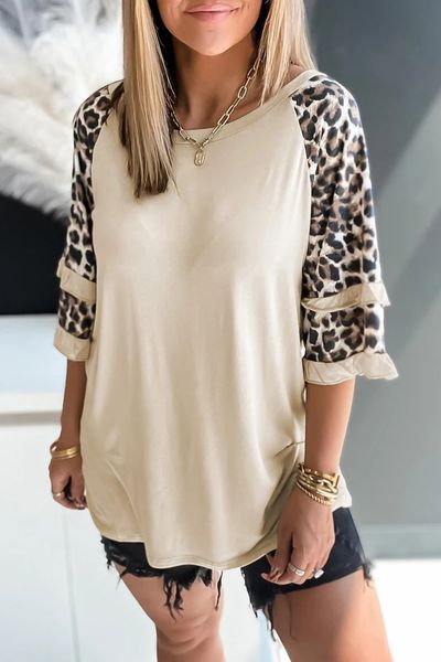 Leopard Sleeve Patchwork Top