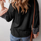 Textured Patchwork Sleeve Drawstring Top