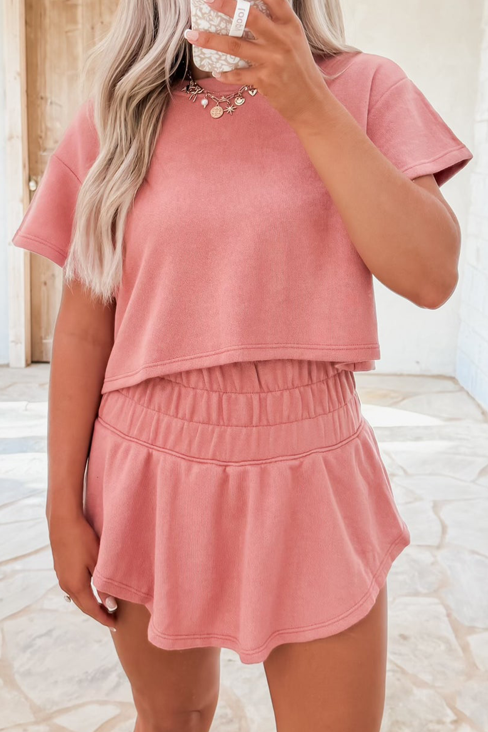 Cropped Tee and Ruffle High Waist Skort Set