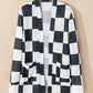 Checkered Waffle Open Front Cardigan