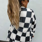 Checkered Waffle Open Front Cardigan