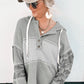 Waffle Printed Patchwork Drawstring Hooded Long Sleeve Top