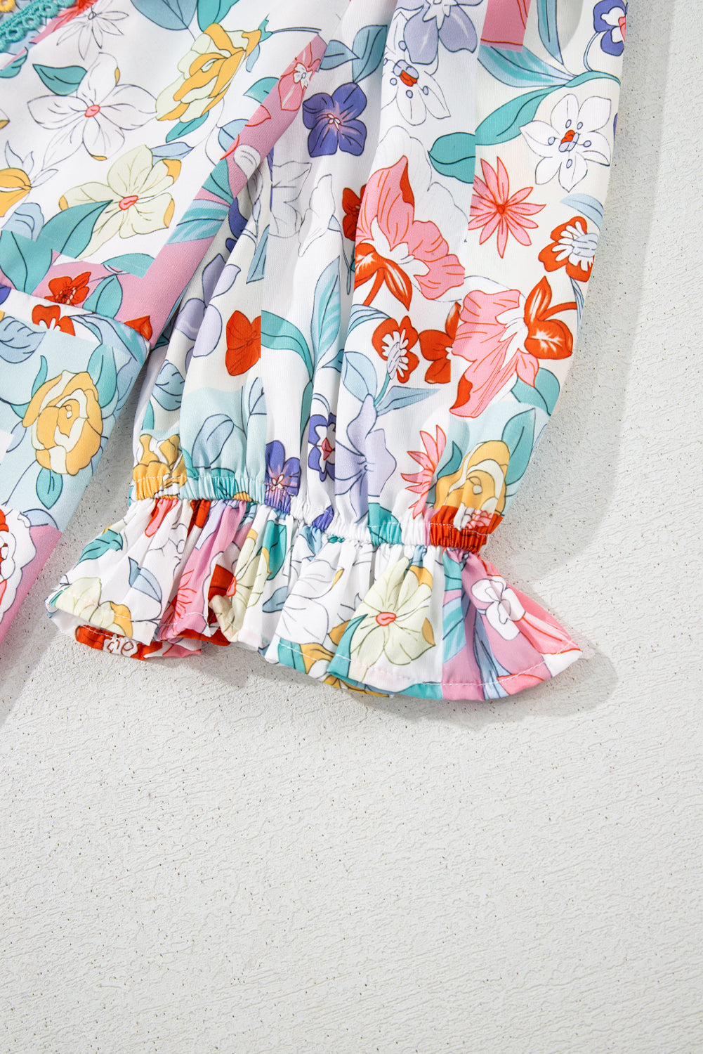 Boho Flower Print Half Puff Sleeve Blouse