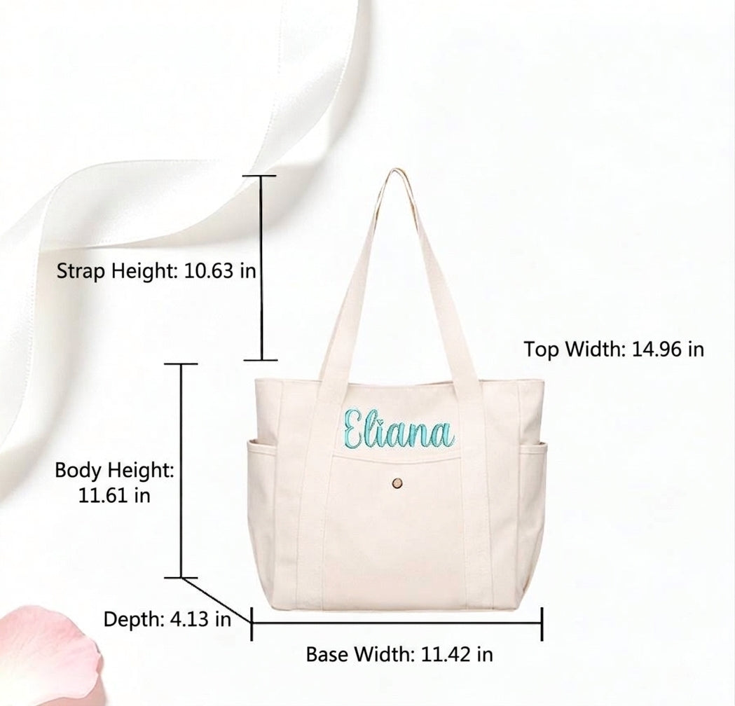 Custom Embroidered Canvas Pocket Tote Bag