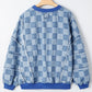 Checkerboard Splicing Raw Detail Oversized Denim Pullover