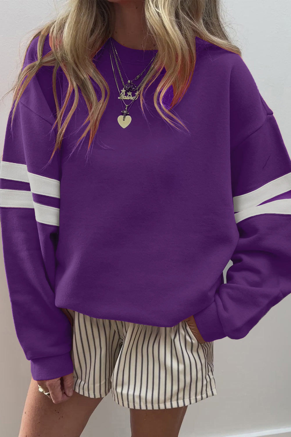 Varsity Striped Detail Drop Shoulder Oversized Sweatshirt