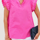 Contrast Scallop Trim Layered Short Sleeve V Neck Blouse